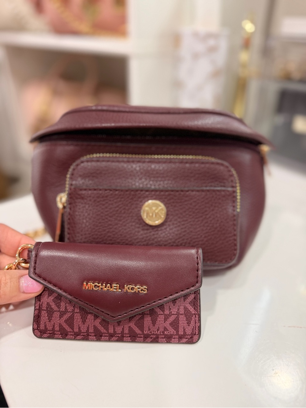 Michael Kors Burgundy Leather Crossbody with Matching Card Holder